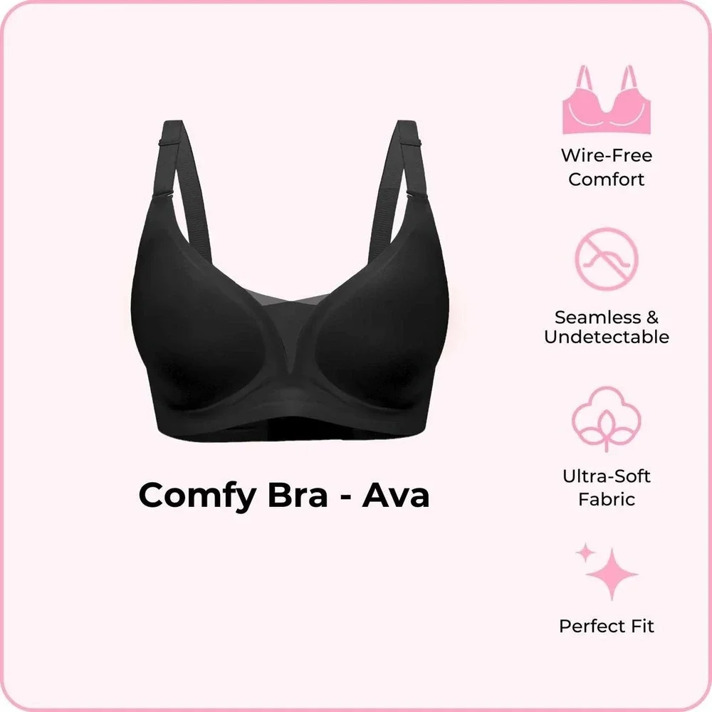 BOOMBA Ava‎ Comfy Bra Onyx Black Large Seamless Wire-Free
